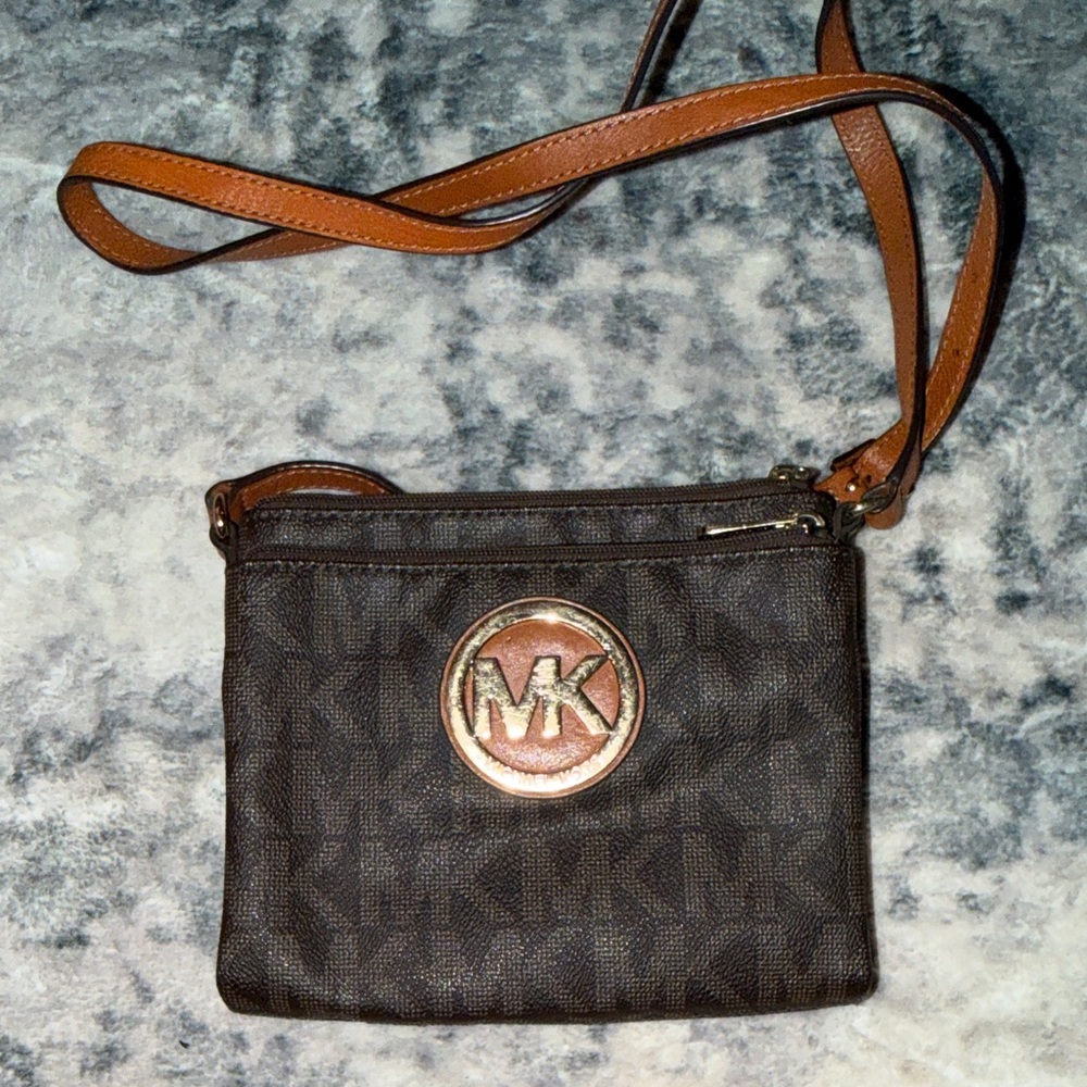 Michael Kors Dark Brown Crossbody Bag with Gold Logo